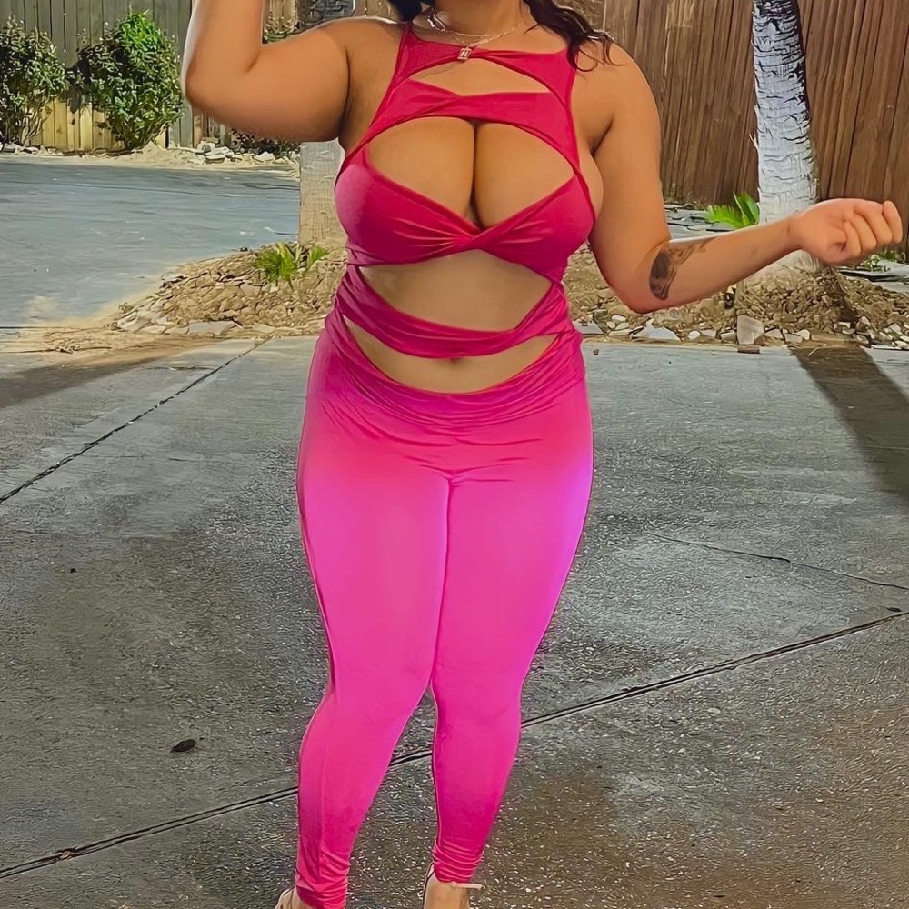 Hot pink extreme cut jumpsuit